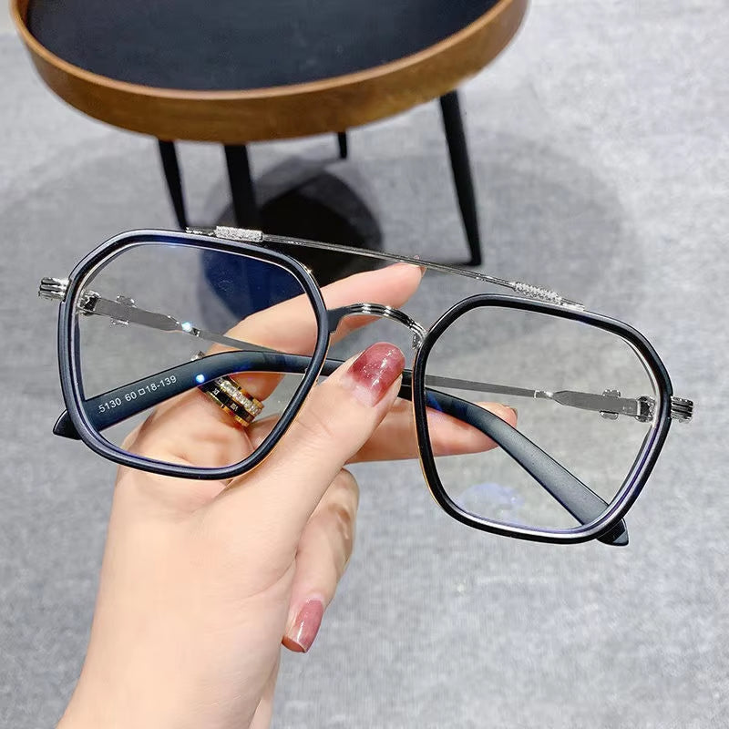 New Fashion Men Sunglasses Oversized Frame Women Anti-Blue Light Transparent Glasses UV400 Eyewear Flat Mirror Eyeglas
