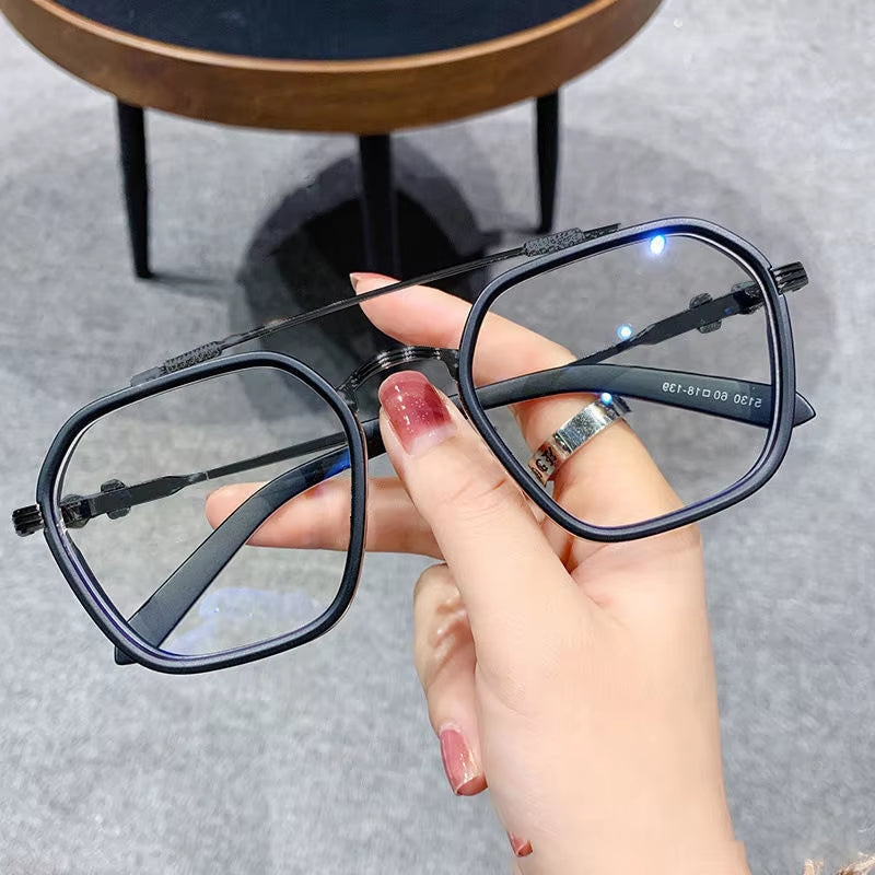New Fashion Men Sunglasses Oversized Frame Women Anti-Blue Light Transparent Glasses UV400 Eyewear Flat Mirror Eyeglas