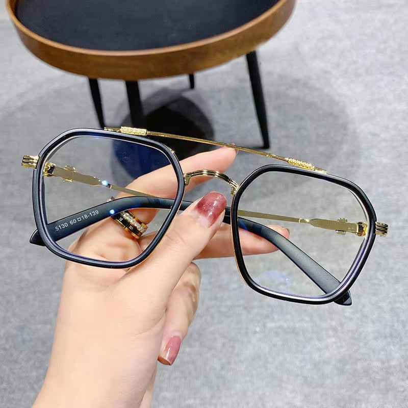 New Fashion Men Sunglasses Oversized Frame Women Anti-Blue Light Transparent Glasses UV400 Eyewear Flat Mirror Eyeglas