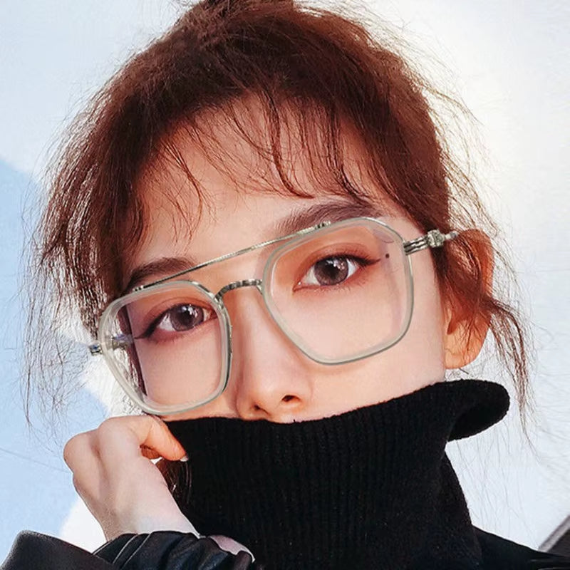 New Fashion Men Sunglasses Oversized Frame Women Anti-Blue Light Transparent Glasses UV400 Eyewear Flat Mirror Eyeglas