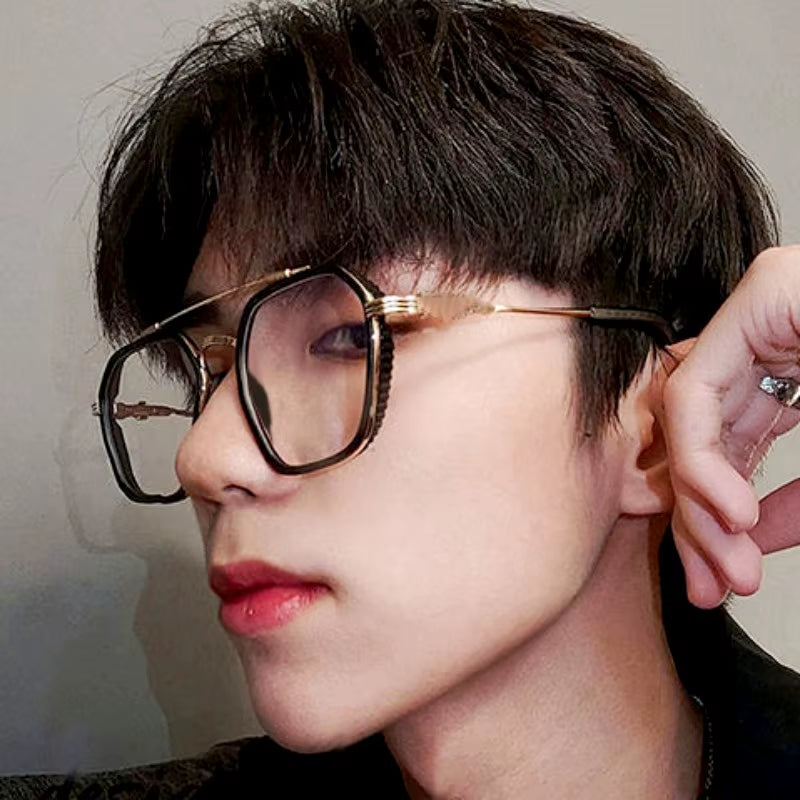 New Fashion Men Sunglasses Oversized Frame Women Anti-Blue Light Transparent Glasses UV400 Eyewear Flat Mirror Eyeglas