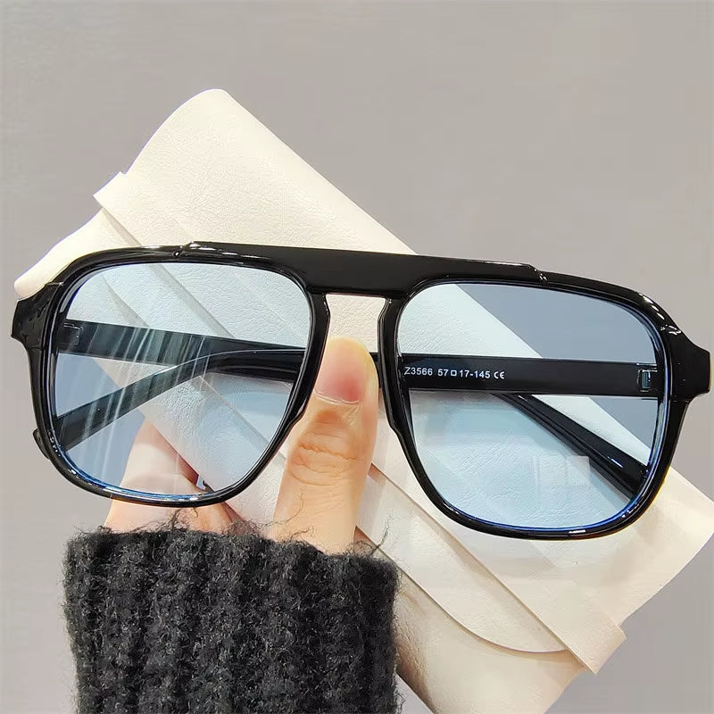 New Fashion Men Sunglasses Oversized Frame Women Anti-Blue Light Transparent Glasses UV400 Eyewear Flat Mirror Eyeglas