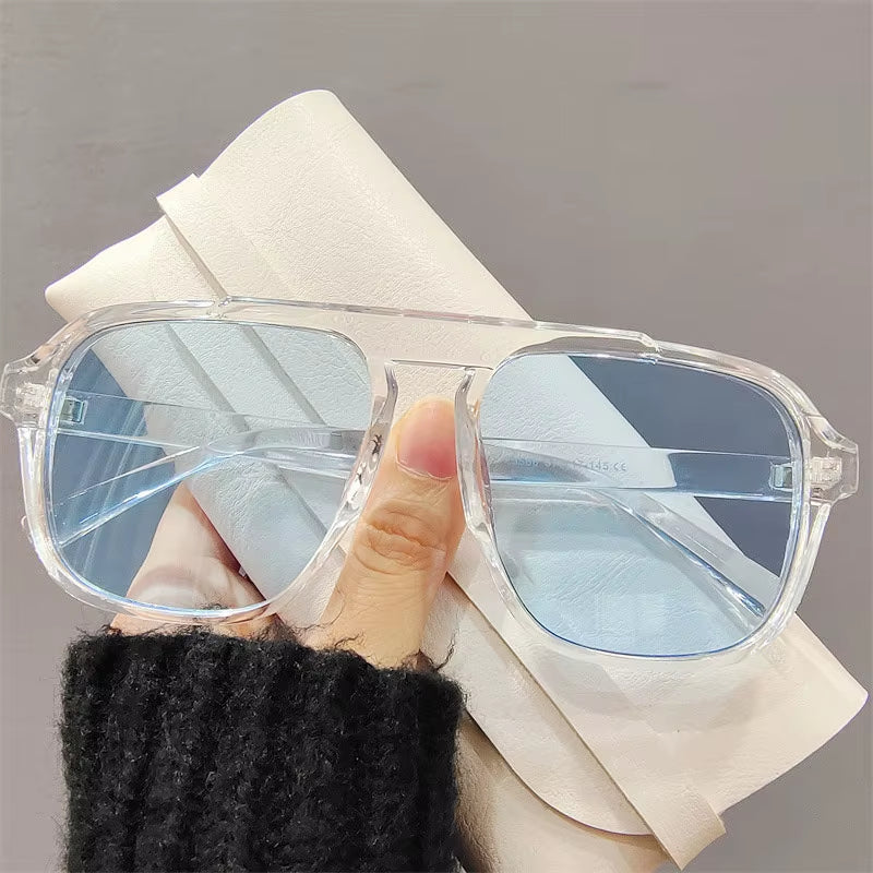 New Fashion Men Sunglasses Oversized Frame Women Anti-Blue Light Transparent Glasses UV400 Eyewear Flat Mirror Eyeglas