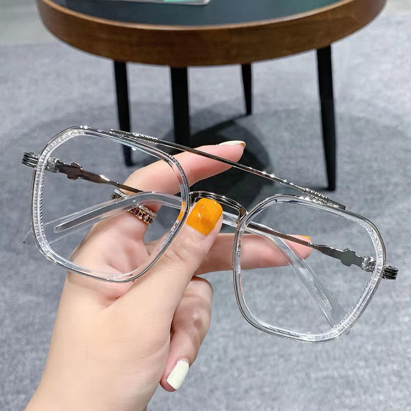 New Fashion Men Sunglasses Oversized Frame Women Anti-Blue Light Transparent Glasses UV400 Eyewear Flat Mirror Eyeglas